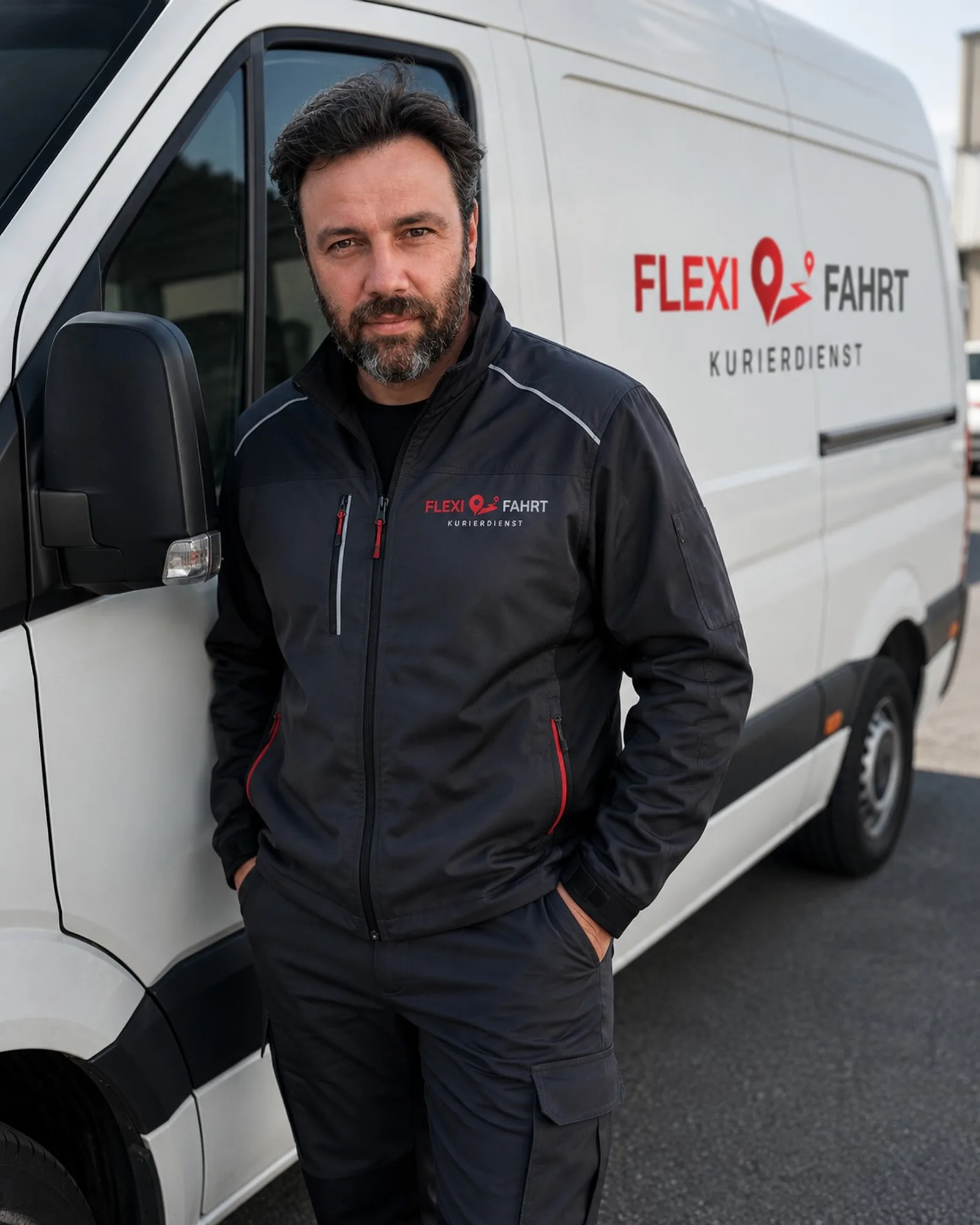 Markos, Inhaber von Flexi Fahrt, vor dem Peugeot Boxer